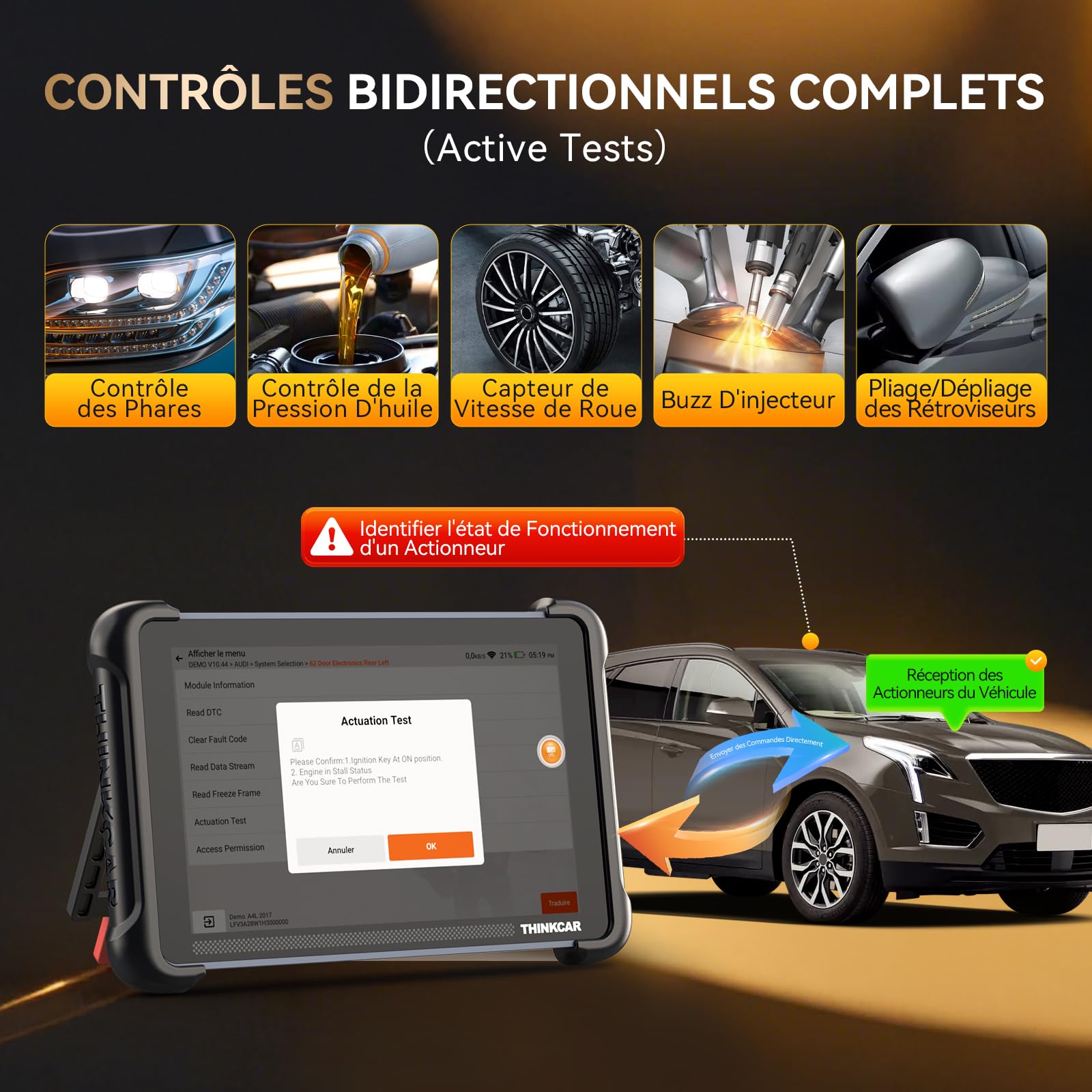 thinkcar Outil D'analyse Bidirectionnel sans Fil, Outil de Diagnostic Automobile Tous Systèmes THINKSCAN 689BT, Scanner OBD2 Bidirectionnel avec Codage ECU, 34 Services (THINKSCAN 689BT)