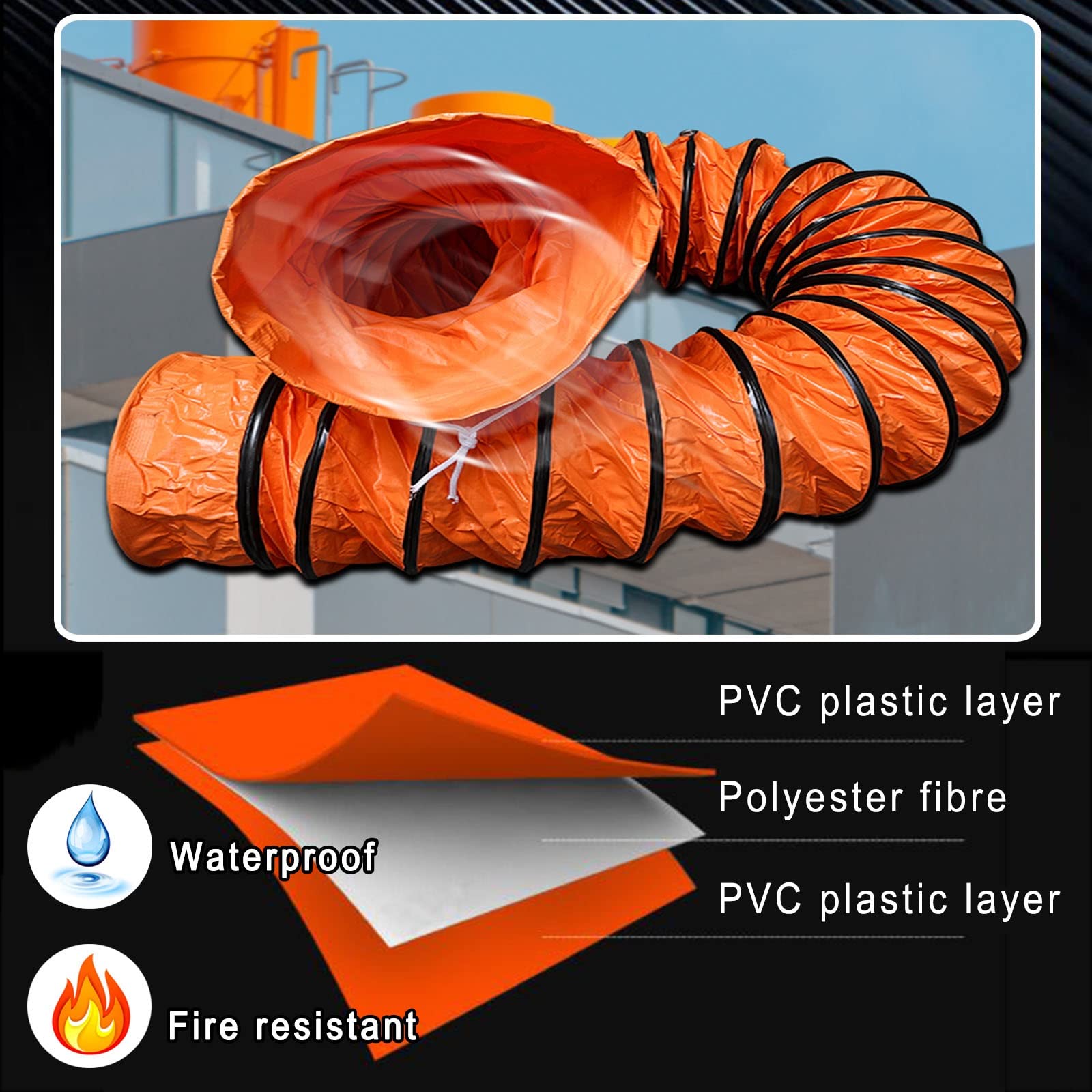 Manguera flexible de 5 m/10 m, tubo de ventilación de PVC HVAC para calefacción y refrigeración, conducto portátil con cuerda ajustable y anillos en D