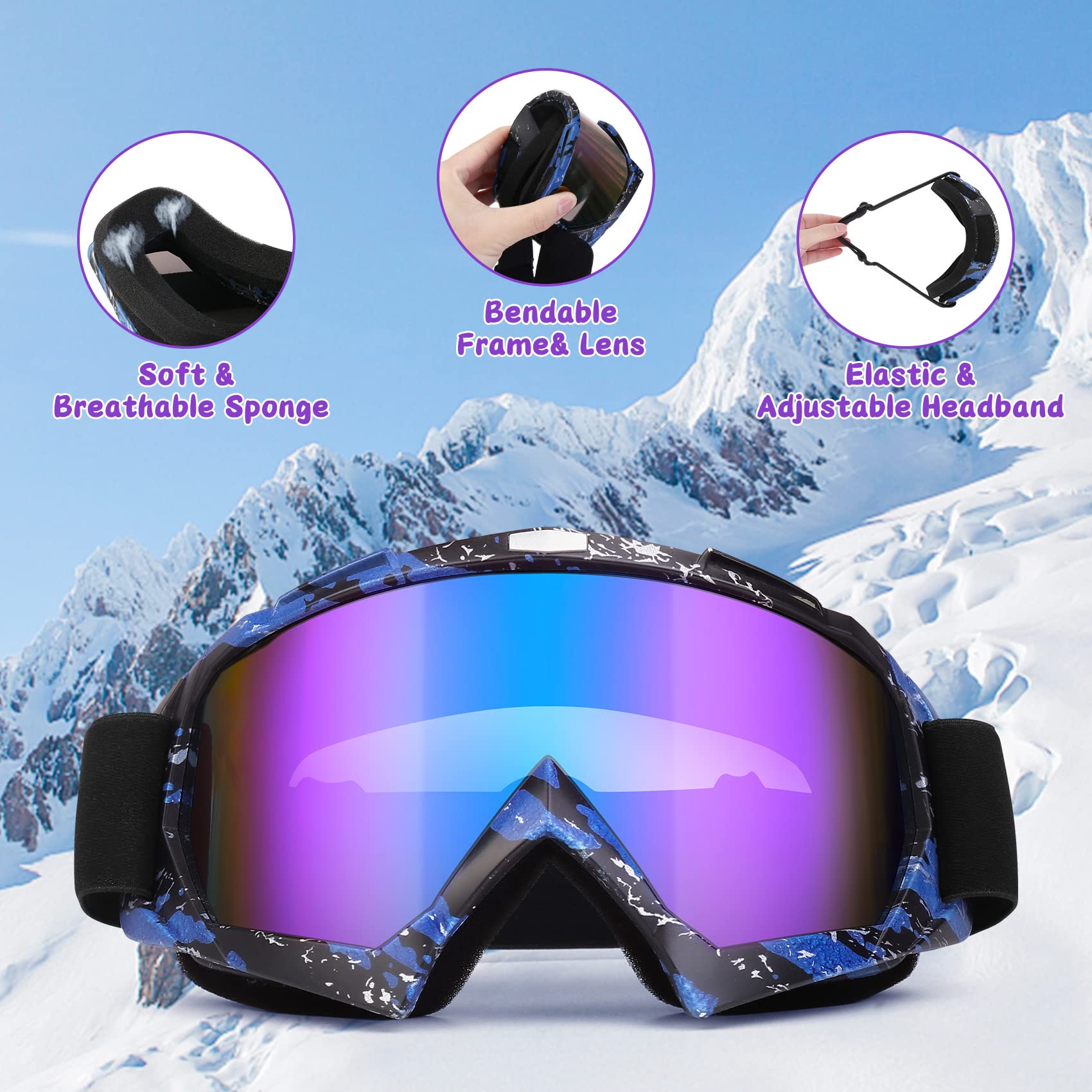 Gafas para cuatrimoto, paquete de 2 gafas de motocross, gafas de motocicleta, gafas MX Powersport, gafas de esquí para hombres, mujeres, adultos, jóvenes, equitación, carreras (gris + azul)