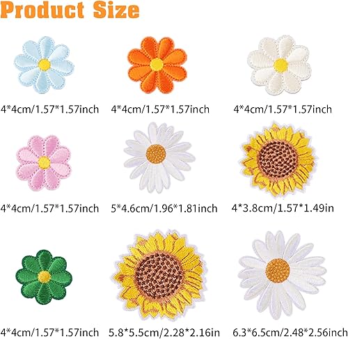 Miniatura 3 de Amaxiu Parches para planchar con girasol, 17 piezas de parches coloridos de margaritas para reparación de ropa, parches bordados para coser en