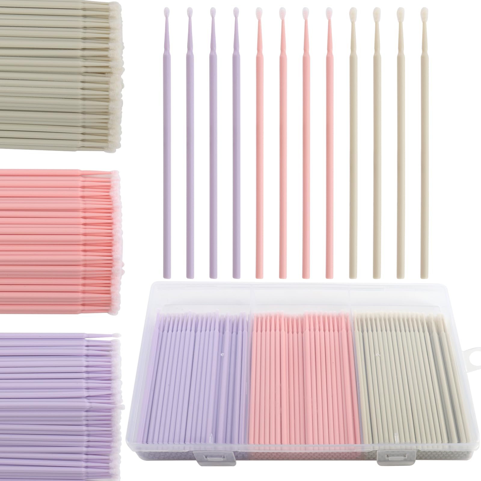 300 pcs Disposable Micro cotton swabs, Micro Applicator Brush,Micro Swabs For Eyelash Extensions,Mascara Micro Brush with Organizer Box For Cleaning Makeup and Personal Care (mixed-3 color) 2
