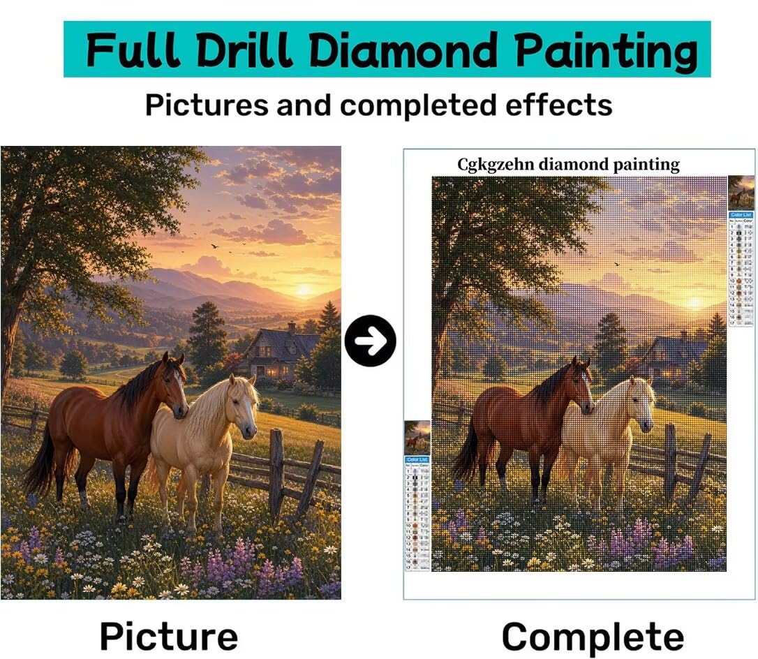 Diamond Painting Caballos, Manualidad Creativa y Relajante 80x100cm C8-318