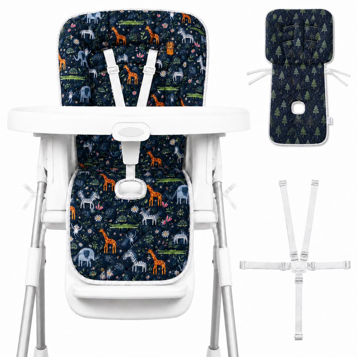 Baby High Chair Cover Replacement, High Chair Cushion with Harness