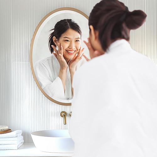 Vista 5 de OVALCREST - Oval Wooden Beveled Wall Mirror for Home Decor, Bathroom, Vanity, Bedroom, Living Room, Hallway - London Style (Gold Spray) 17.1 x 13.1