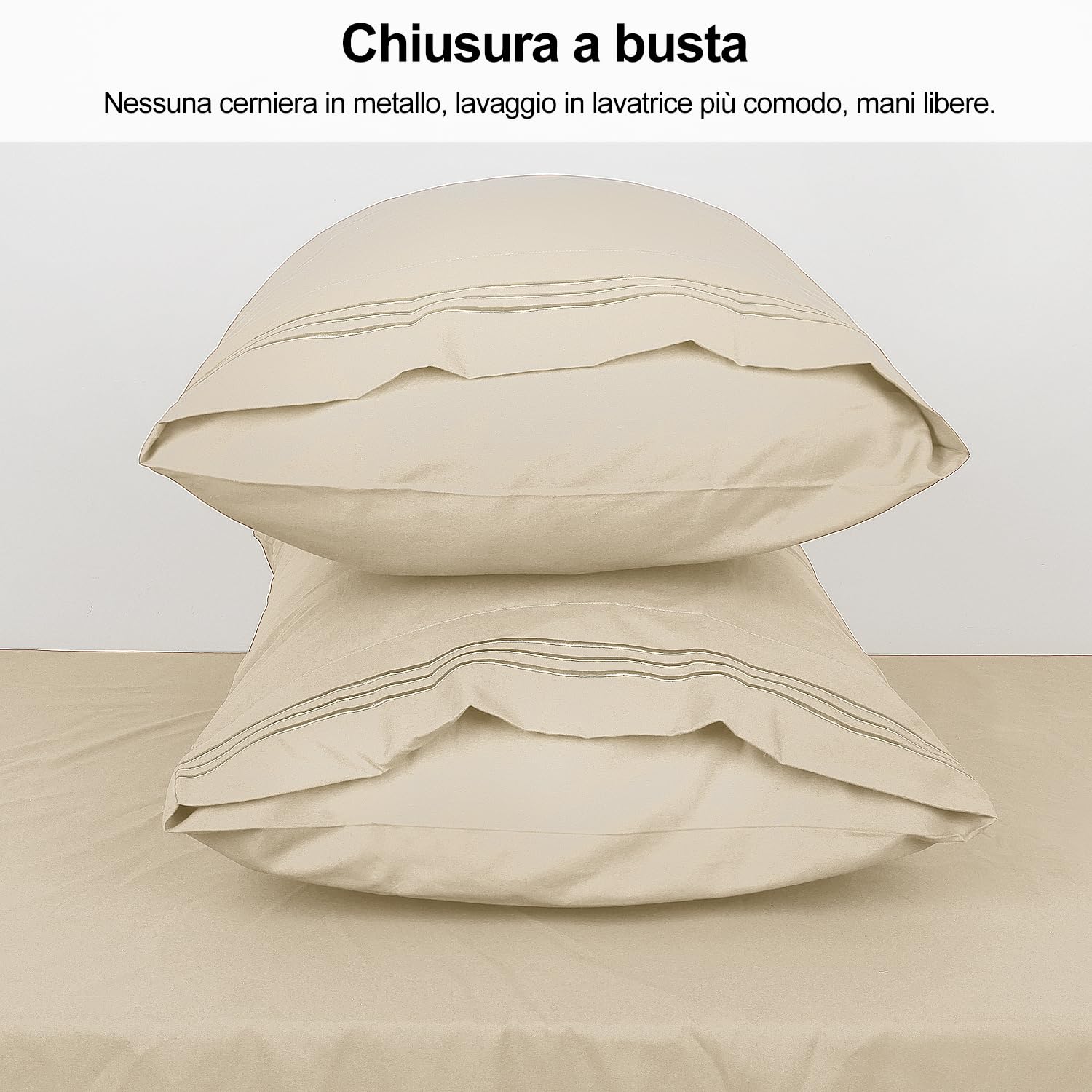 PiccoCasa Confezione da 2 federe con volant spazzolato, morbide e traspiranti con chiusura a busta, orlo da 10 cm, in microfibra, colore bianco, 50 x 65 cm