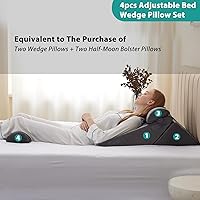 Vista 5 de Bedluxe - Juego de 4 almohadas de cuña ajustables para cama, de espuma viscoelástica, para poscirugía, aliviar el dolor de espalda, cuello