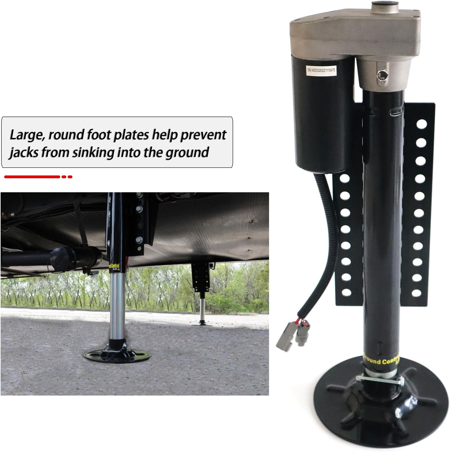 5th Wheel RV Jack Right Leg, Ground Control 3.0 Automatic 5th Wheel RV Leveling System Rear Hall Effect Jack with Motor, 5000 lbs, Black 344792