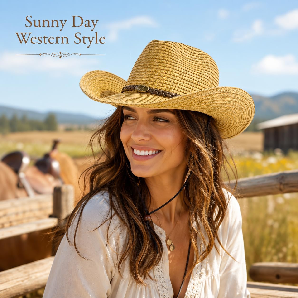 Straw Cowboy Hats Straw Cowgirl Hat Wide Shapeable Wide Brim Foldable Vacation Beach Sun Hat with Chin Strap