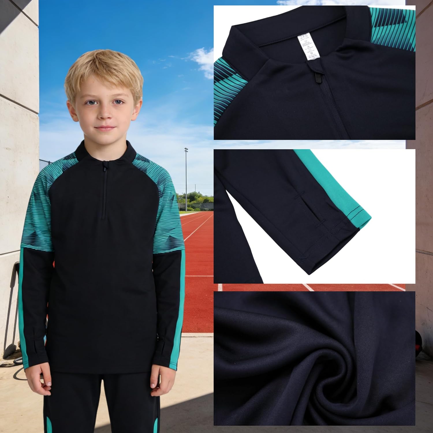 Hiheart Boys 2 Piece Tracksuit Athletic Quarter Zip Up Pullover and Pants Set