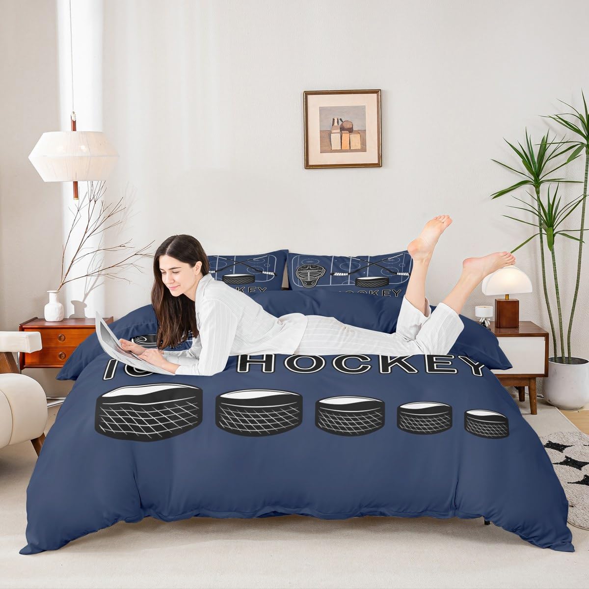 feelingyou Ice hockey Duvet Cover King Size,Ball Game Helmet Comforter Cover for Kids Teens Adults Bedroom Decor,Sports Competition Bedding Set 2 Pillowcases,No Comforter