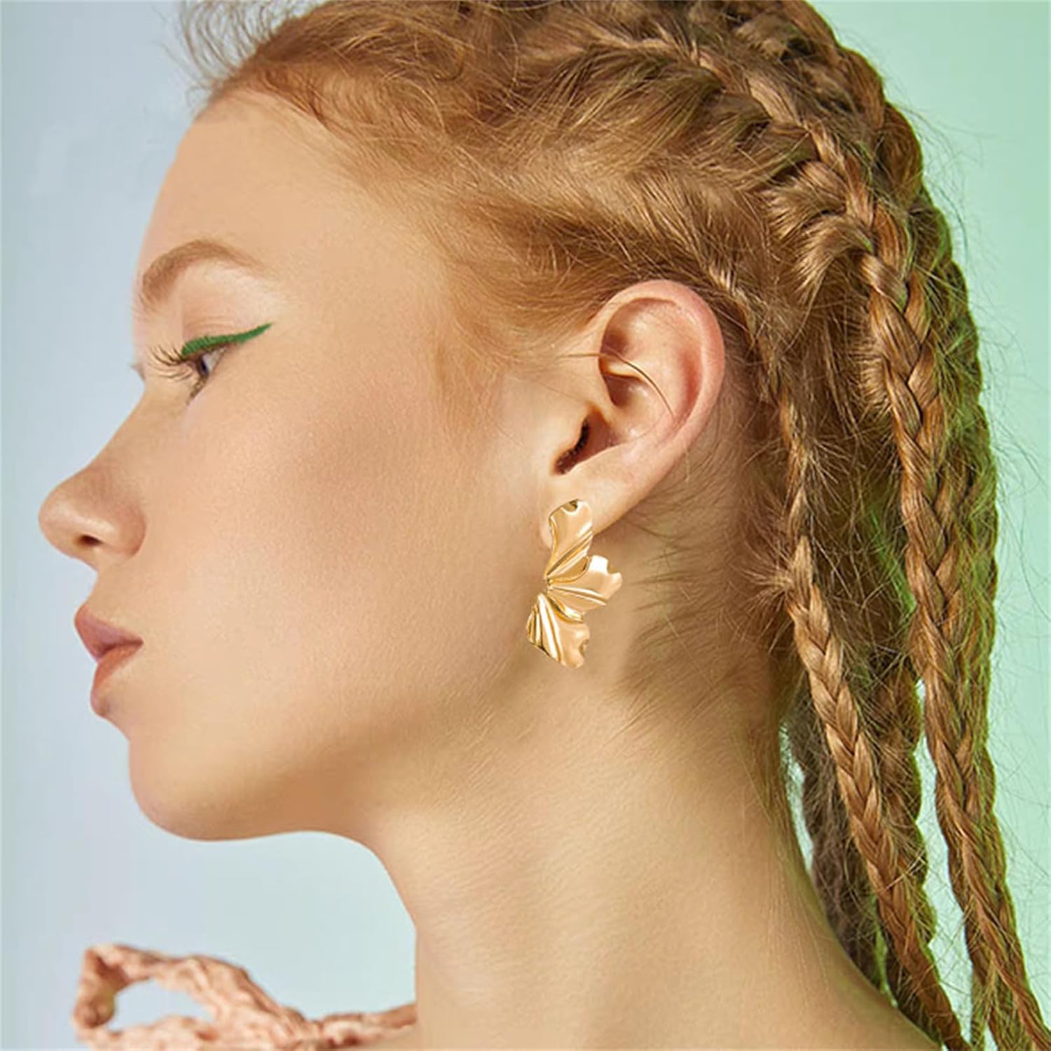 MALOYANVE Gold Statement Geometric Texture Earrings for Women Large Hypoallergenic Flower Earrings Fashion Irregular Minimalism Metal Simple Modern Earrings Statement Trendy Jewelry Gifts - Image 3