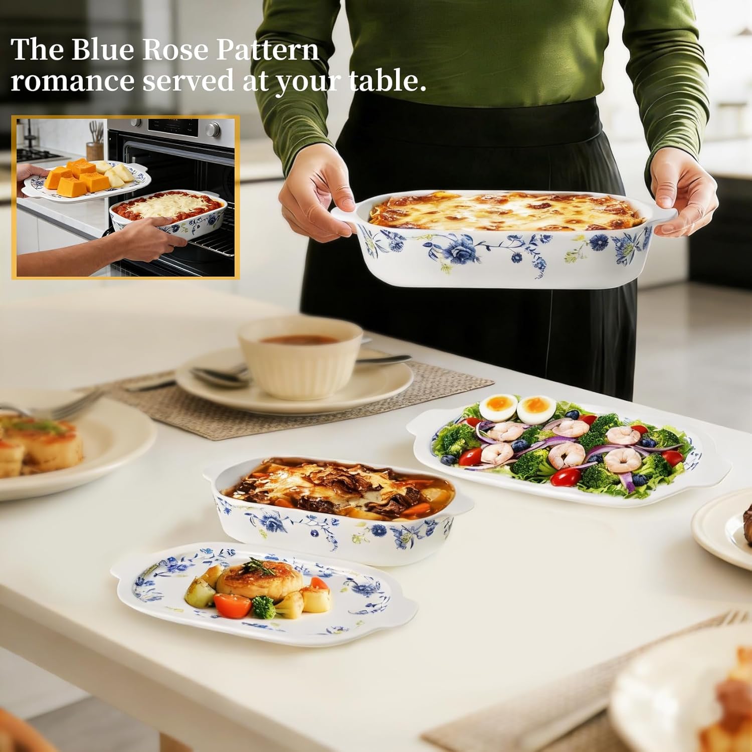 Ceramic Casserole Dish with Lid, Baking Dish for Oven with Lids, 4 Pieces Casserole Dish Bakeware Set with Lid,13x8 & 9x6 Inch Microwave, Dishwasher Safe