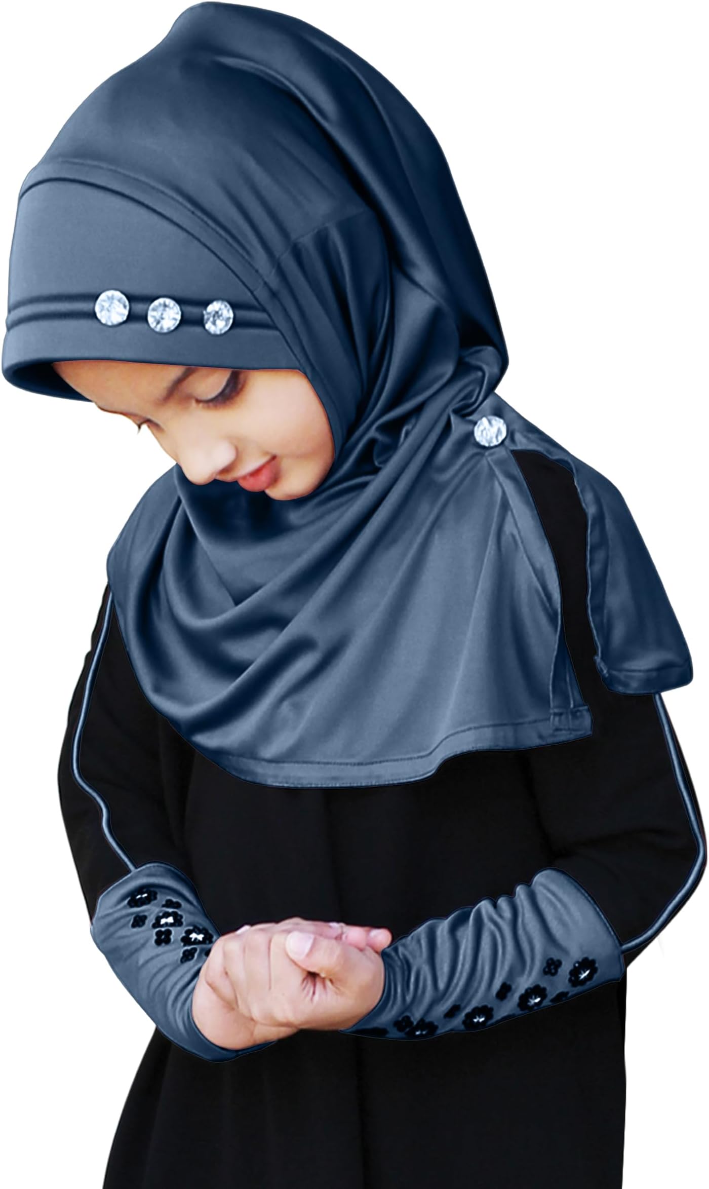 Riya Hijab for Girls | Side Cut Hijab with Glitter Button | Breathable Iqra Fabric | School, Madrasa for Teenagers | Modest Fashion Headscarf for Girls