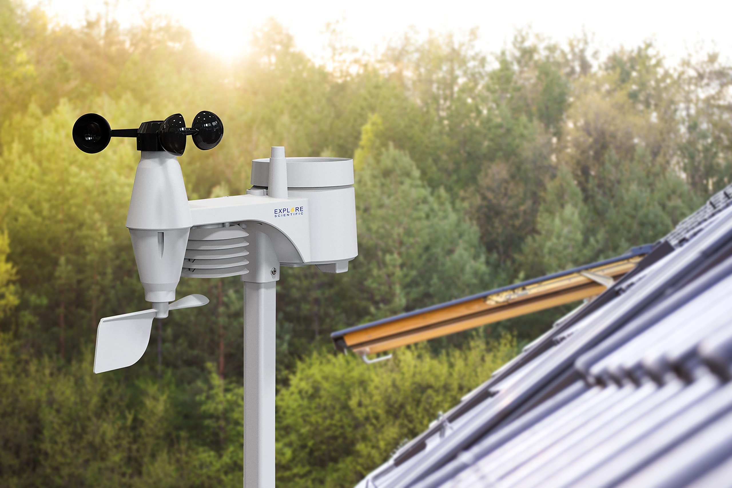 Explore Scientific Wetterstation Wetter Center mit 5-in-1 Außensensor für Temperatur, Luftfeuchtigkeit, Luftdruck, Wind und Regen