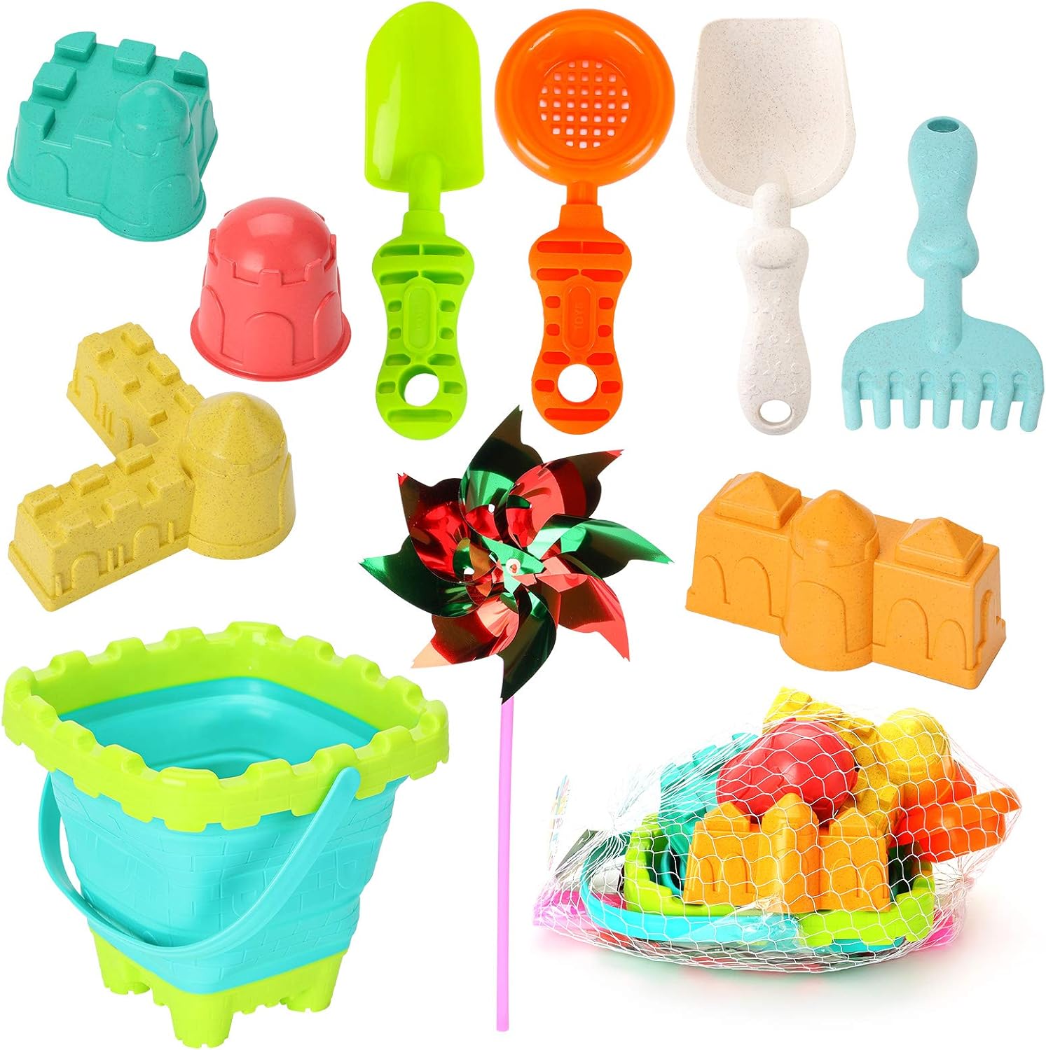 AMOR 19 Pieces Beach Sand Toy Set, Collapsible Outdoor Beach Toys for Toddlers, Castle Sand Toys for Kids, Boys, Girls : Toys & Games