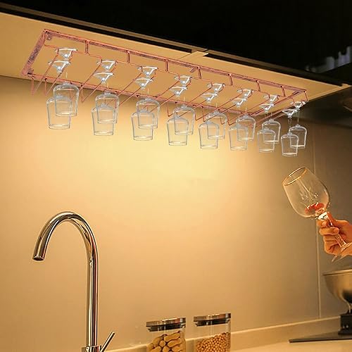 Miniatura 3 de Fetcoi Estante para copas de vino, 8 filas debajo del gabinete, soporte para copas de vino, organizador de almacenamiento para copas de vino, para