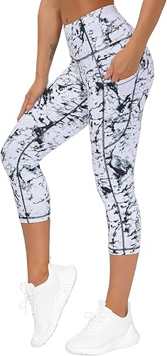 THE GYM PEOPLE Pantalones de yoga gruesos de cintura alta con bolsillos, control de abdomen, entrenamiento, correr, yoga, leggings para mujer