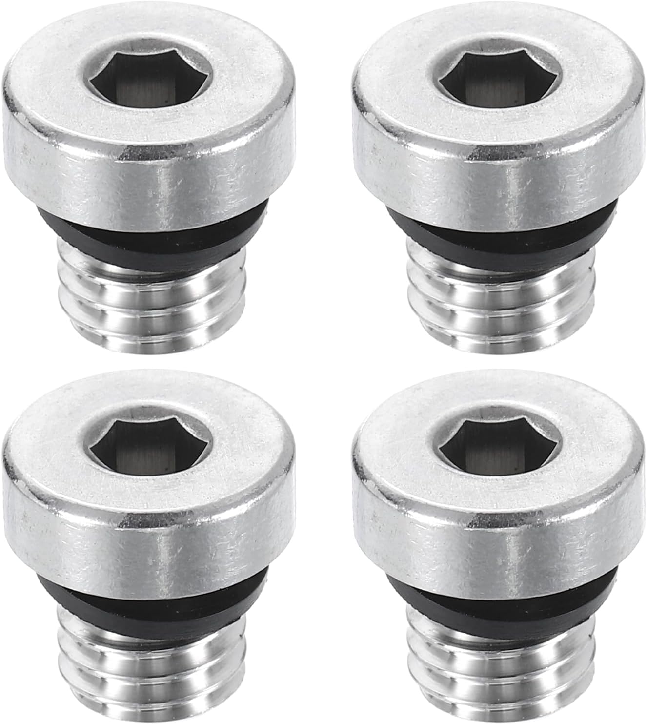 sourcing map 4pcs 304 Stainless Steel Pipe Plug Fitting M8x1.25 Metric Male Thread Inner Hex Head Cap Hexagonal Head Bung Plugs Fittings with Seal Ring for Air Water Oil Gas Tube