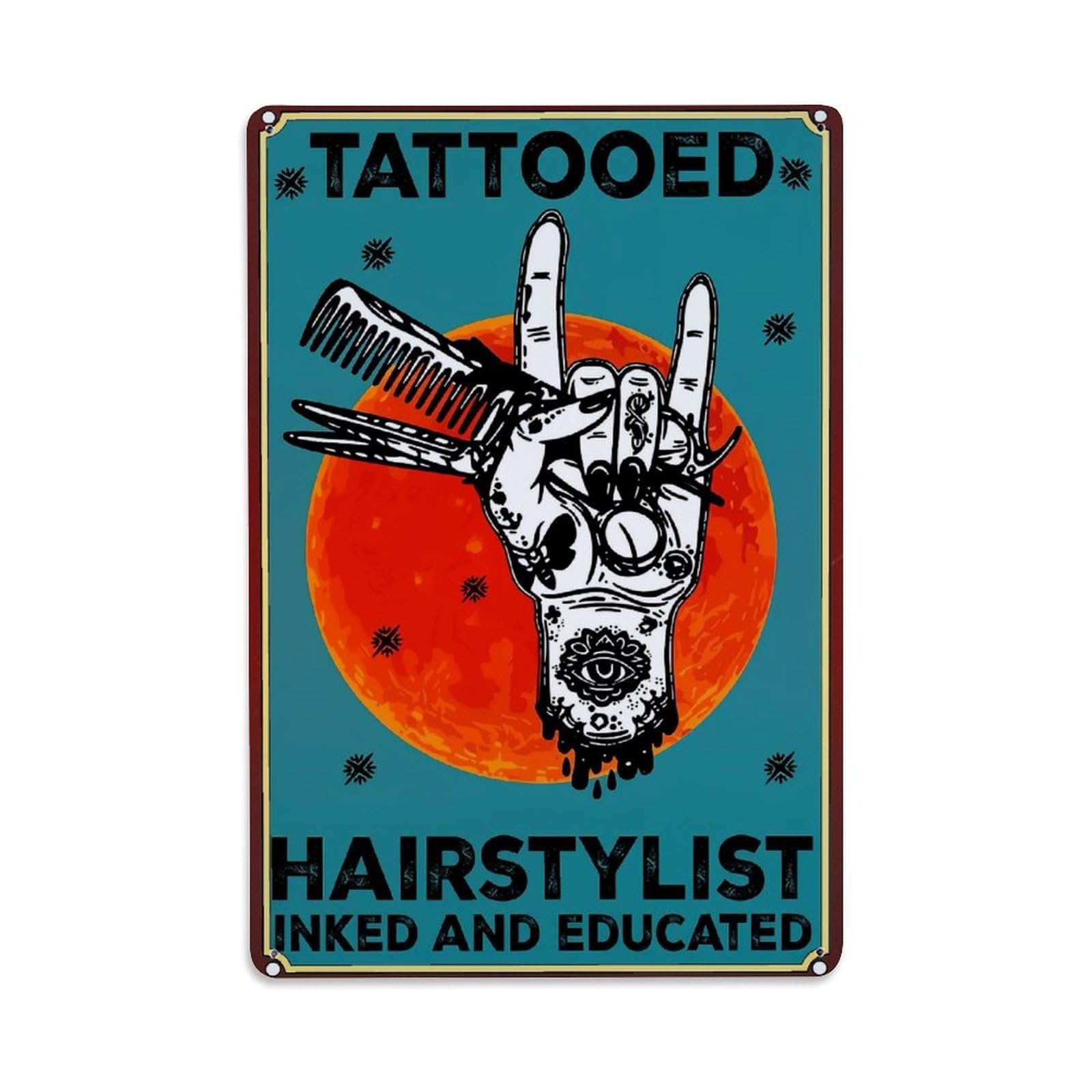 Jdfenggu Vintage Tattooed Hand With Scissors And Comb Retro Metal Tin Sign, Decor Art Poster For Bar, Home, Man Cave, Kitchen, Laundry Room Gift 8X12inch