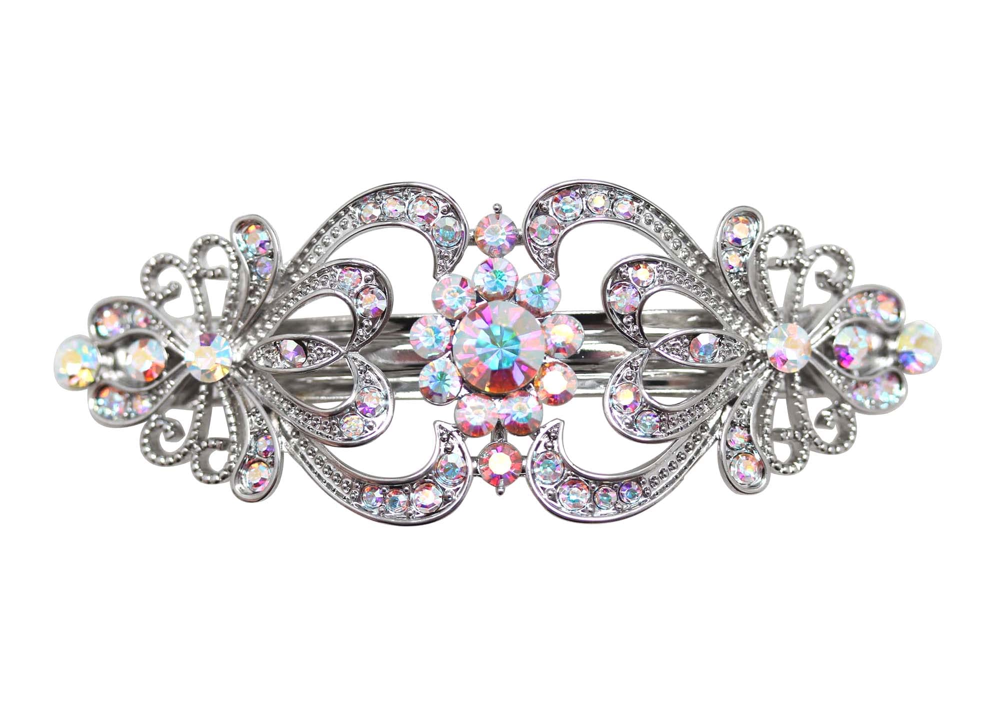 Sparkling Rhinestone Floral Hair Barrette Clip for Special Occasions Navy Blue Crystal Flower Barrette Hair Clip for Women  main image 4