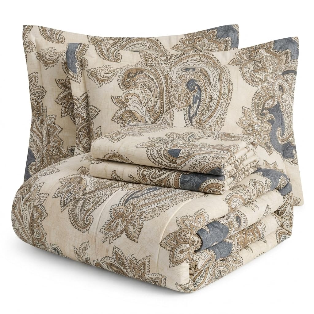 Premium Floral Cotton Double Bed 4 Piece Bedding Set | Comforter with Bedsheet & 2 Pillow Covers | Ultra Soft & Lightweight Quilt for All Seasons | 228x228 cm (Multicolor)-image-18
