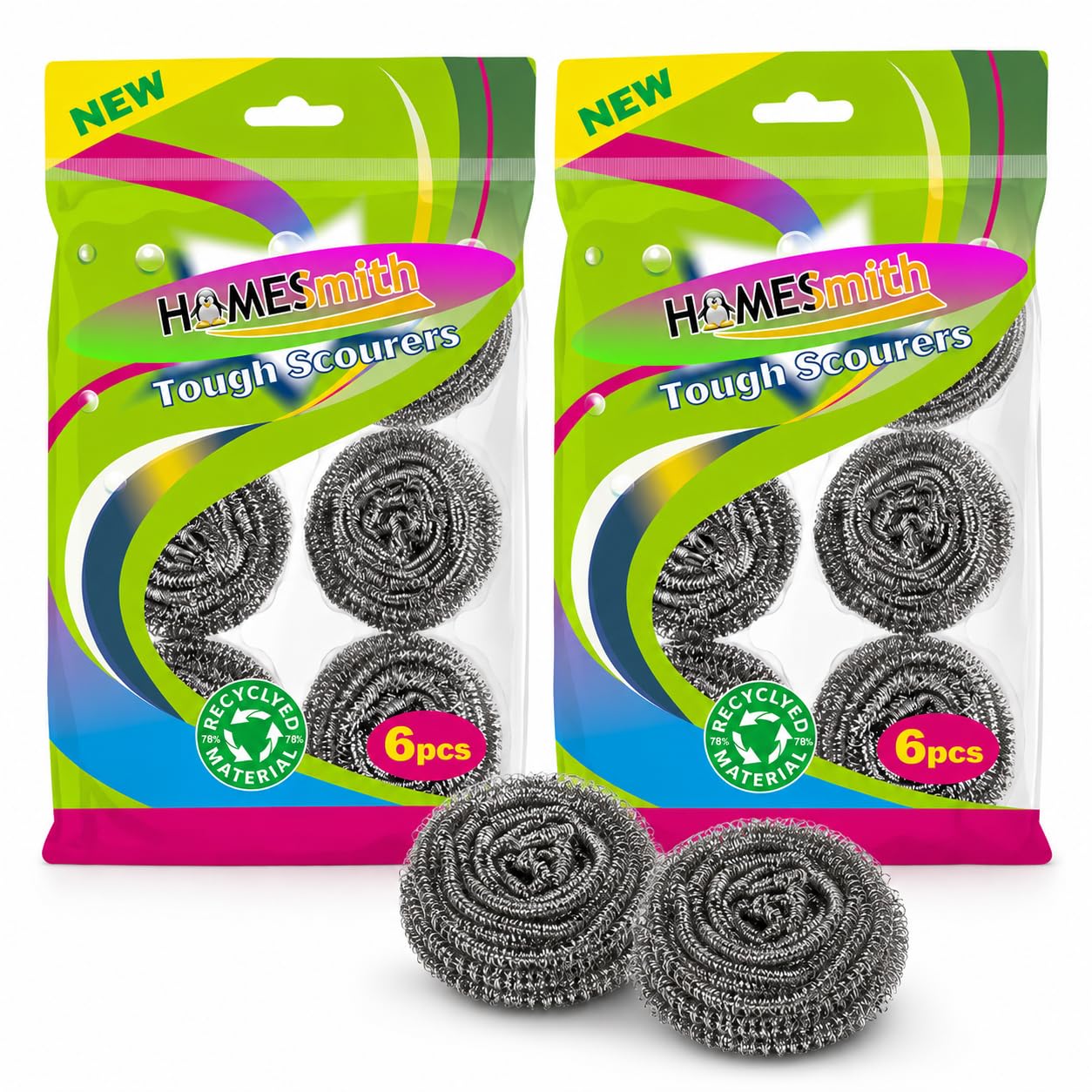 HOMESmith Stainless Steel Scourers, Pack of 12