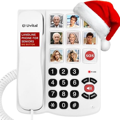 Uvital Teléfono de botón grande para personas mayores, teléfonos fijos con cable para personas mayores con 8 botones grandes de marcación de un solo