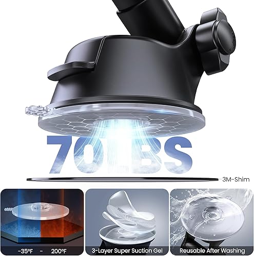 Miniatura 6 de Soporte de teléfono para automóvil, soporte para teléfono para parabrisas de salpicadero de automóvil, brazo telescópico ajustable de 360 (4.8-7