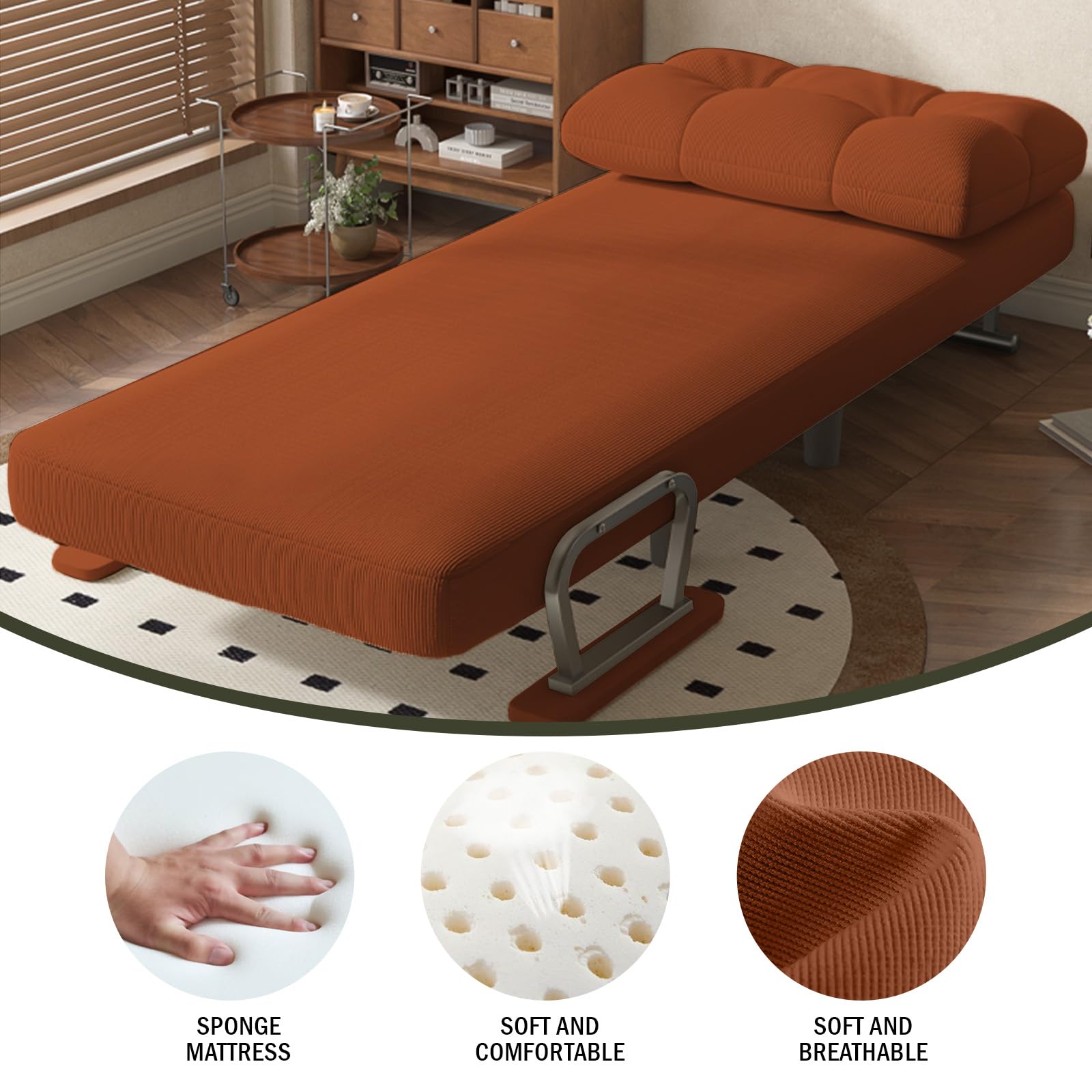 Sofá convertible de pana de 1 plaza, sillón con cojines y reposabrazos, diseño que ahorra espacio, ideal para salas de estar pequeñas y oficinas en casa
