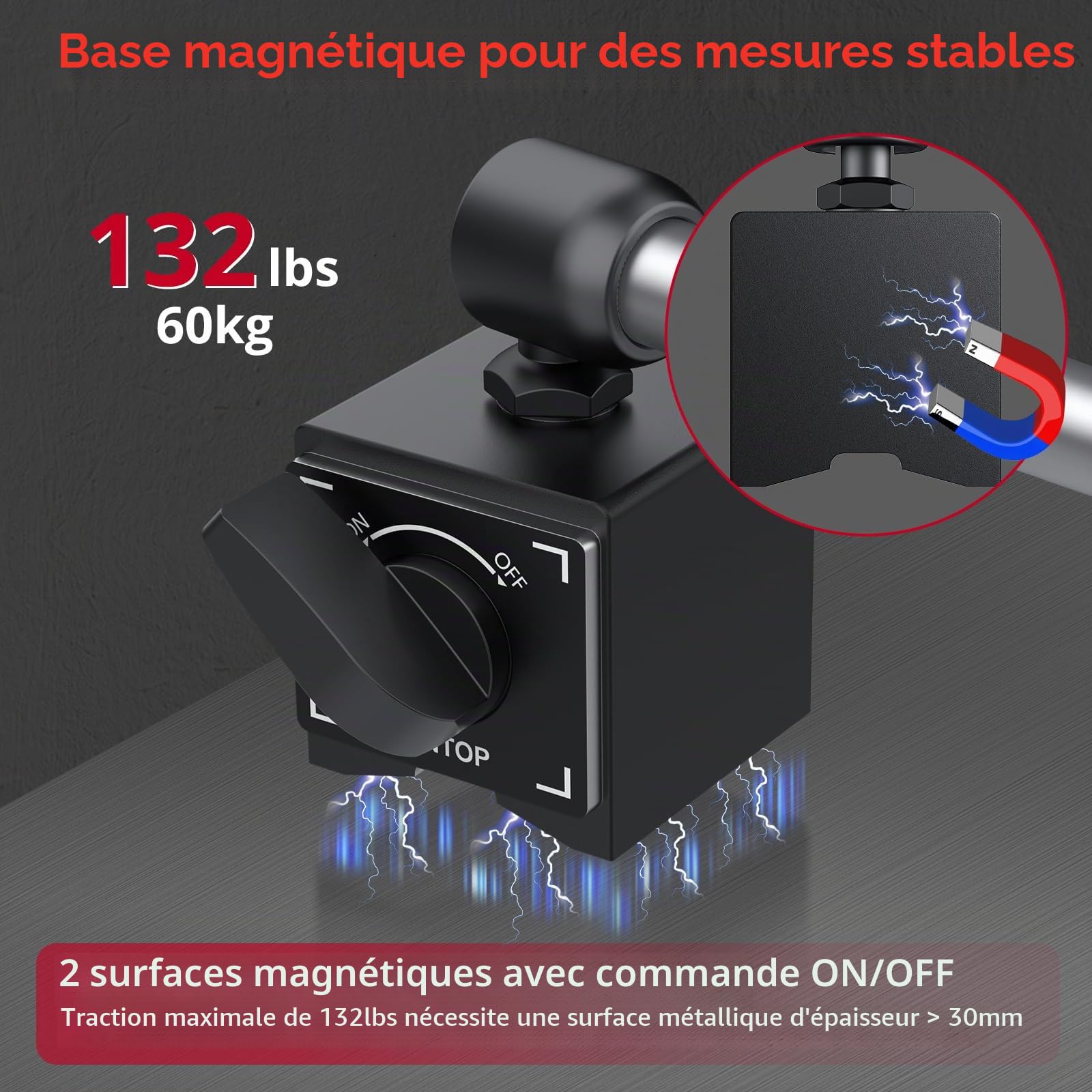 XUNTOP Comparateur Mécanique 0-20mm avec Support Magnétique 60kg Haute Précision 0.01mm Indicateur à Cadran pour Tour Fraiseuse Réglage Machine Outil Métrologie pour Usinage Bois Métal
