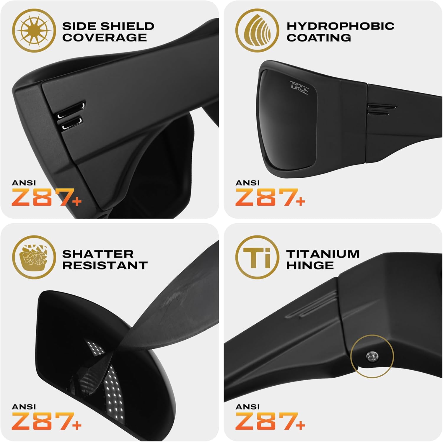 TOROE z87+ Safety Polarized Wrap Around FALCON Sunglasses Tr90 Frame, Anti Scratch Lenses - Image 6