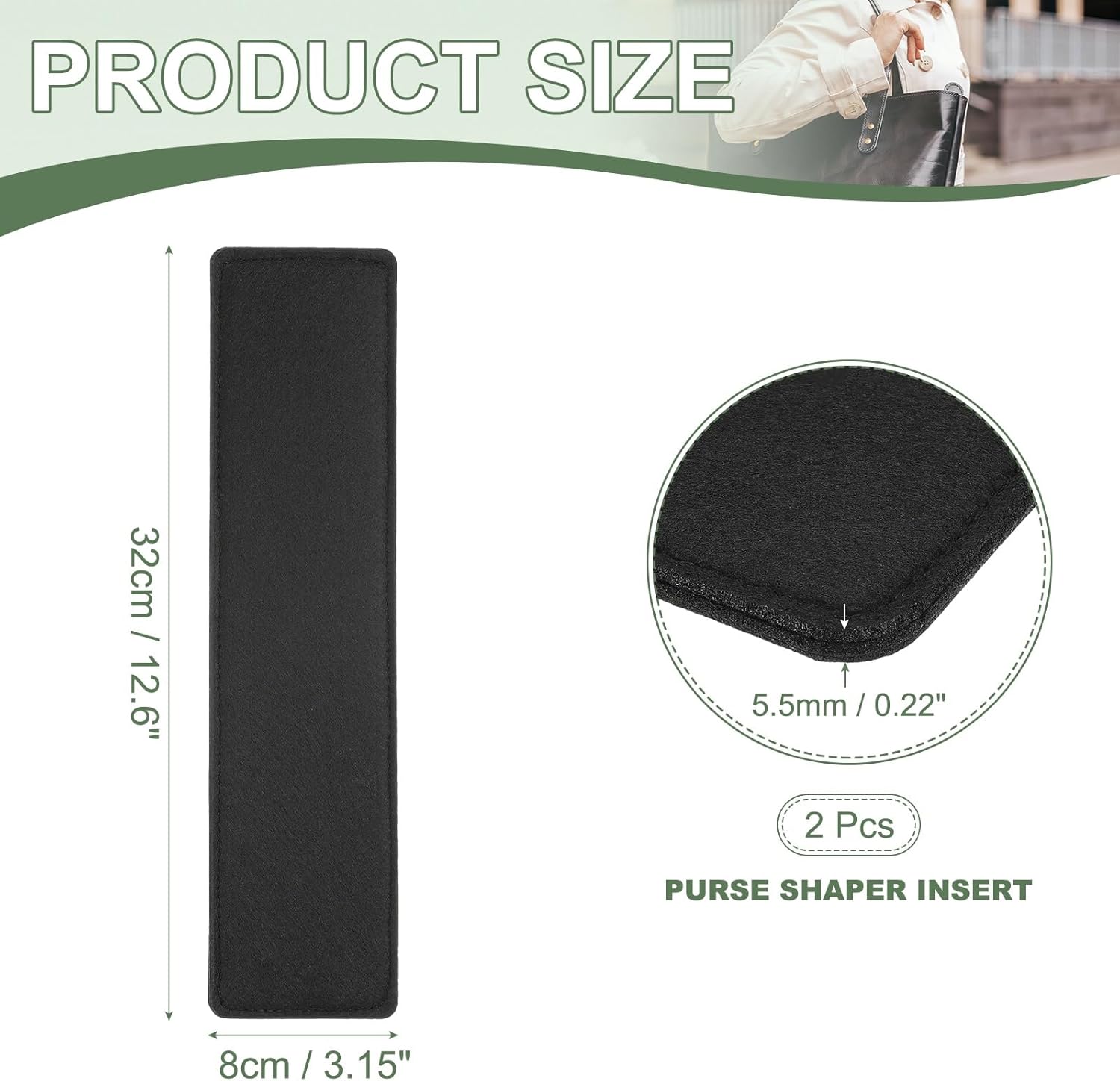 Felt Base Shaper, Bag Bottom Shaper Purse Organizer Insert, Handbag Organizers Arc Corner Liner Board Insert, 13 x 3 Inch Fit for Purse Tote Bag Handbag Women (2 Pack, Black) - Image 2