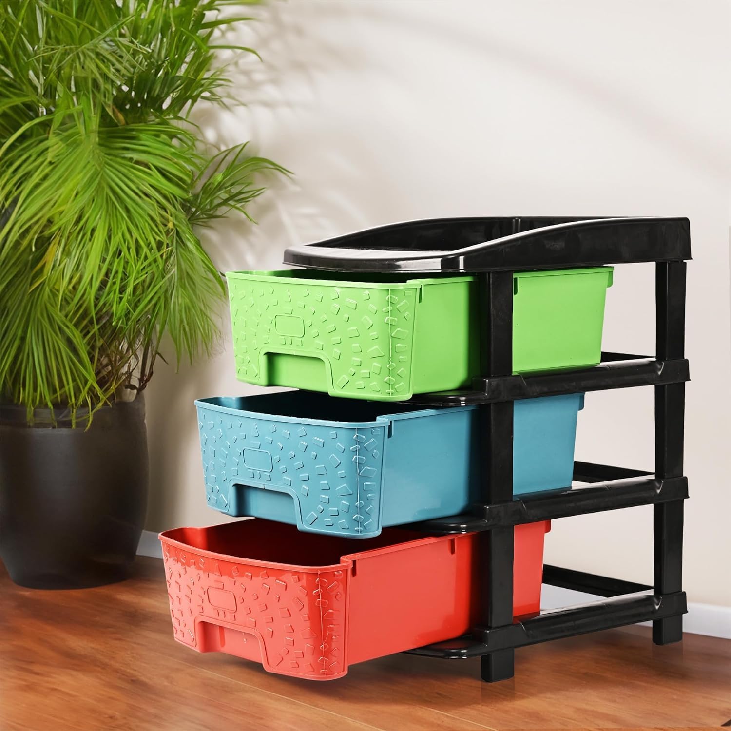 3-Tier Multipurpose Plastic Drawers Storage Organizer | Cabinets/Storage Rack for Kitchen | Space-Saving Kids Toy & Bedroom Shelf for Home/Office | Multicolor
