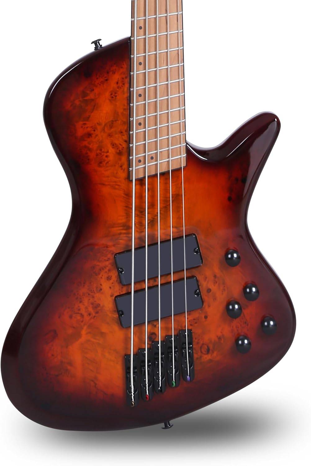 TARIO 5 String Electric Bass Guitar Linden wood body Birdseye Maple Veneer top Torrefied maple neck Torrefied maple Fingerboard fanned fret