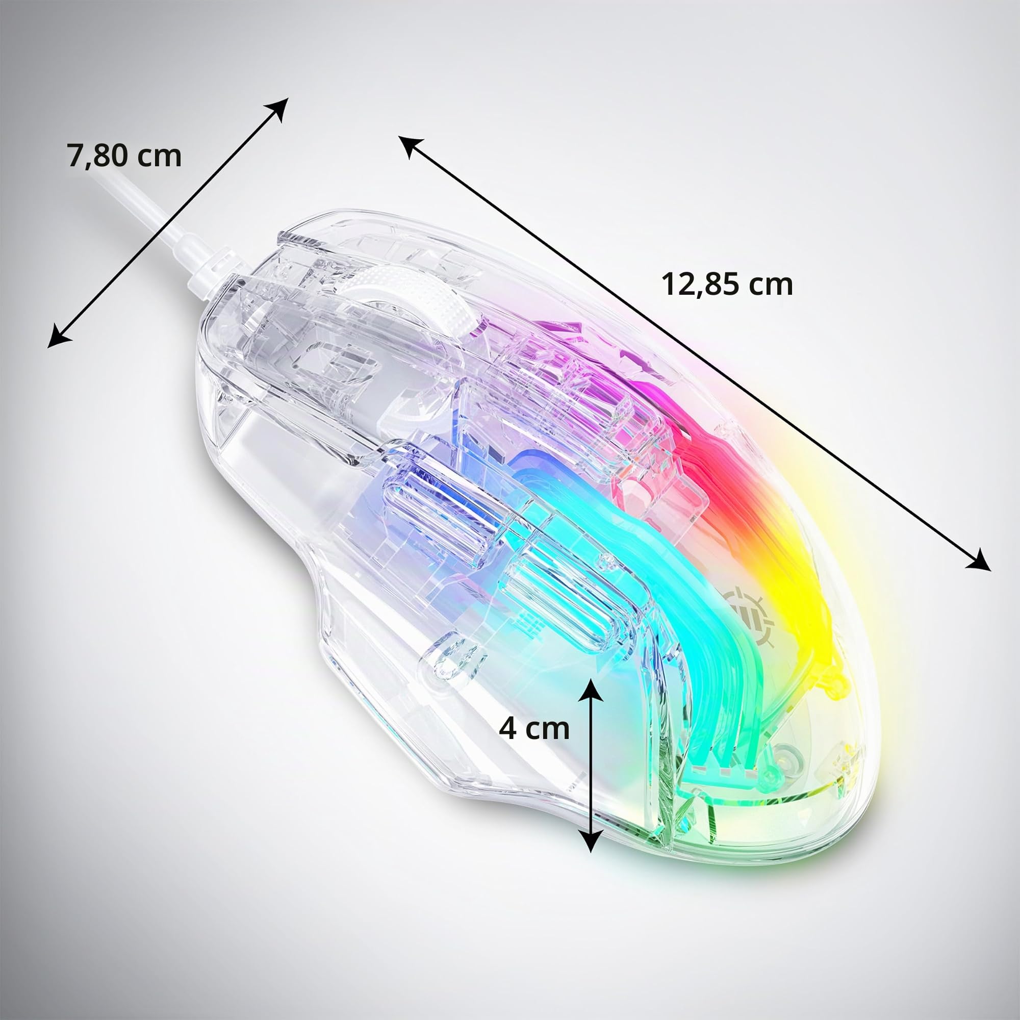 ENHANCE Theorem 3 Mouse da Gioco Bianco - Mouse Cablato per PC con 7 Pulsanti Programmabili, 13 Modalità Colore, 7200 DPI Regolabile, Mouse da Gioco Ergonomico con Design Chiaro e Bianco - Macro