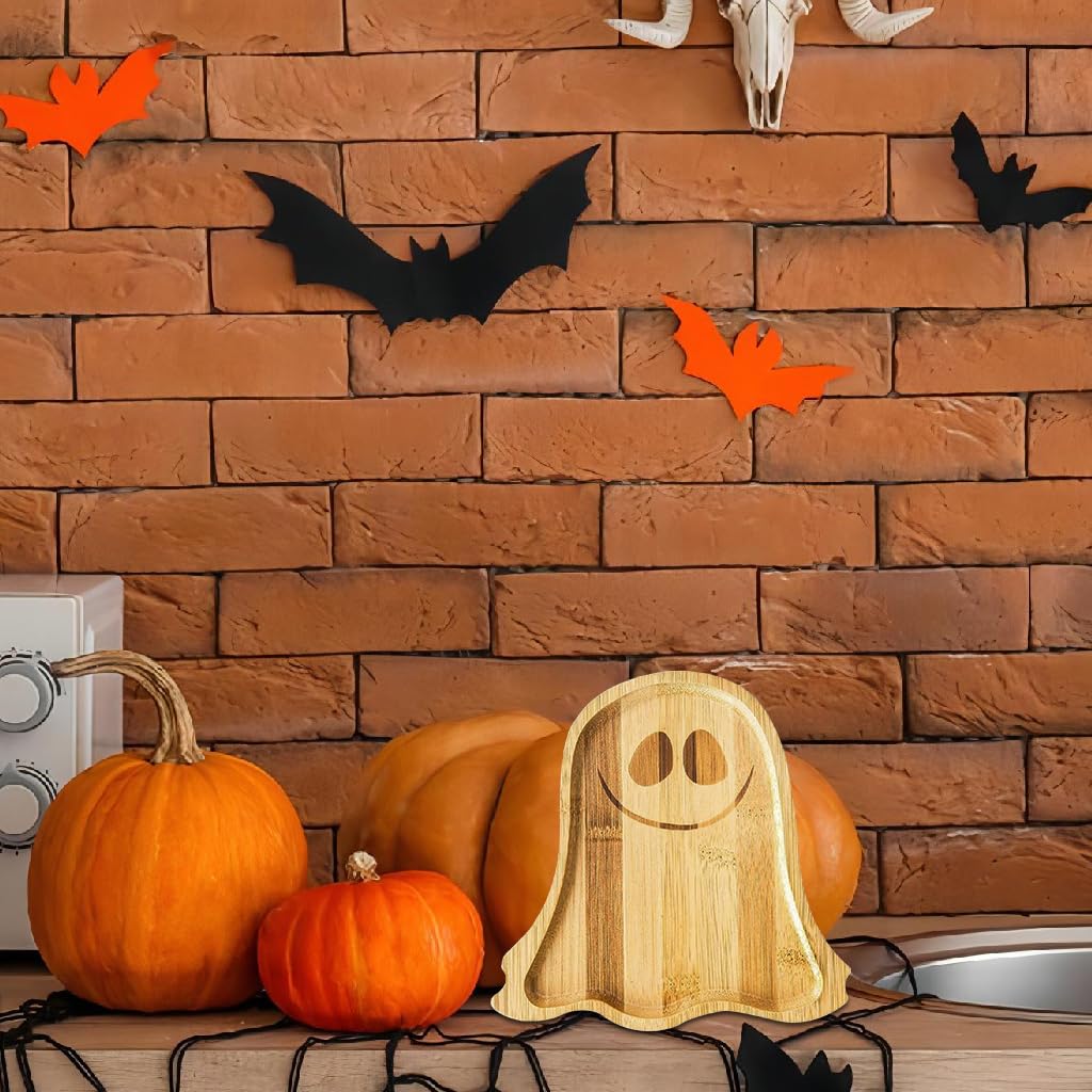 BestAlice 2 piatti di Halloween, in legno, a forma di zucca, fantasma, adorabile, vassoio da portata per frutta, snack, dessert, biscotti per feste