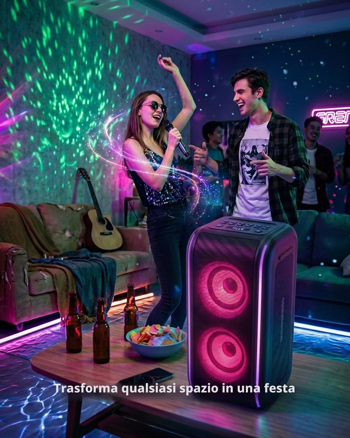 GKD62 Macchina Karaoke, Cassa Bluetooth 400W con 2 Microfoni Wireless