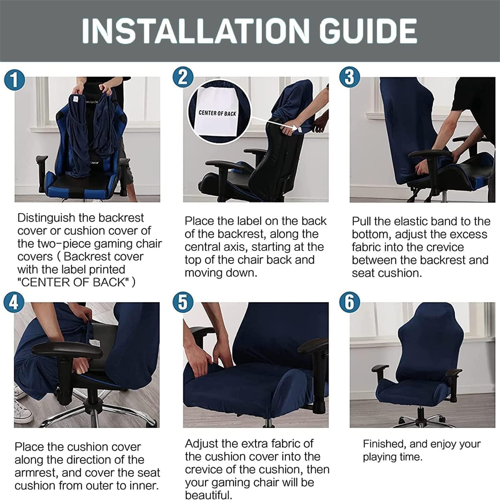 Housses de Chaise de Gaming,Housses de Chaise de Jeu Extensible 4 pièces,Housse de Chaise de Bureau avec Accoudoirs/Dossier de Chaise,Housse de Fauteuil Rotatif,Pas de Chaise-Black