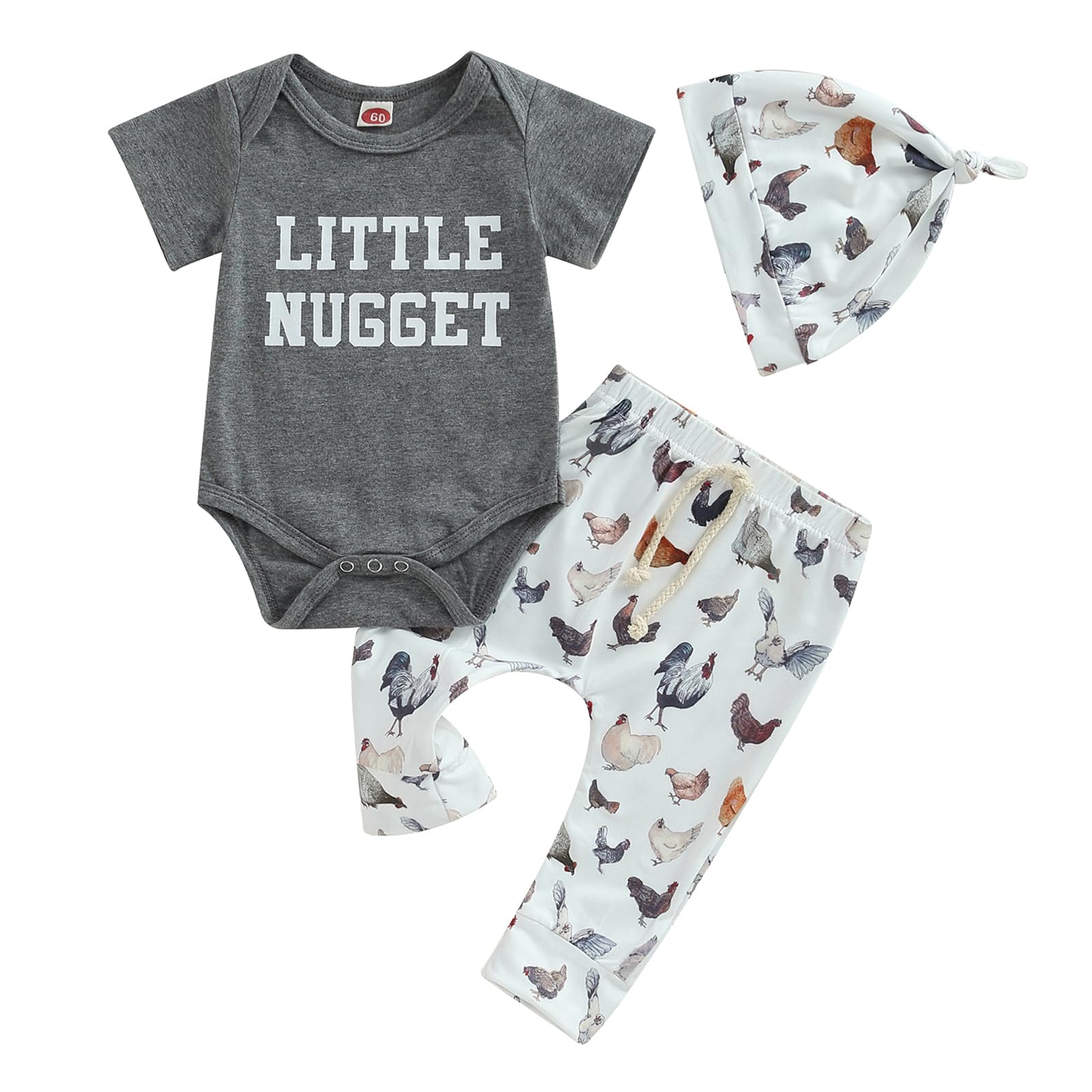 Baby Layette Set Infant Boy Farm Animals Bodysuit Clothes Letter Romper+Pants Newborn Coming Home Outfit with Hat (A Grey, 0-3 Months)