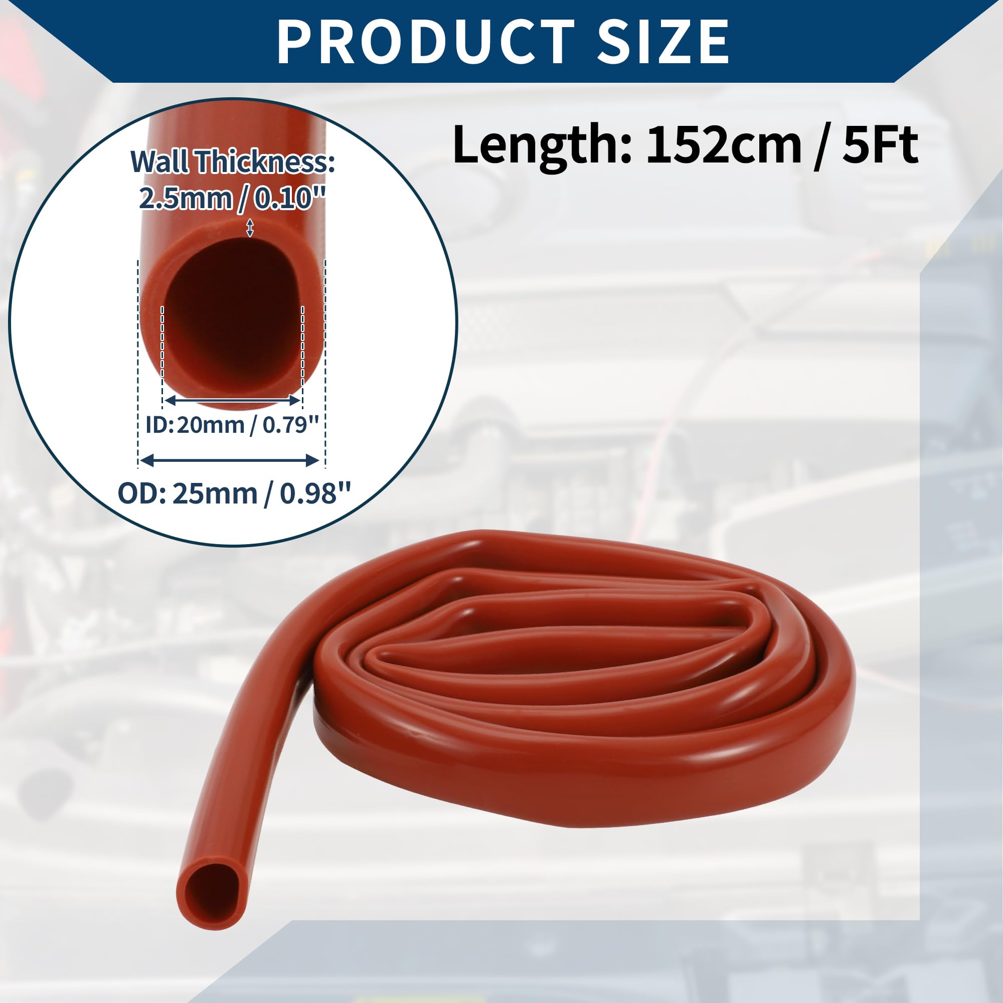 Tubo in Silicone per Aspirazione Tubo per Linea di Aspirazione Automobilistica ad Alta Temperatura 5Ft 13/16" 20mm ID 2.5mm Spessore 1 Pz Rosso