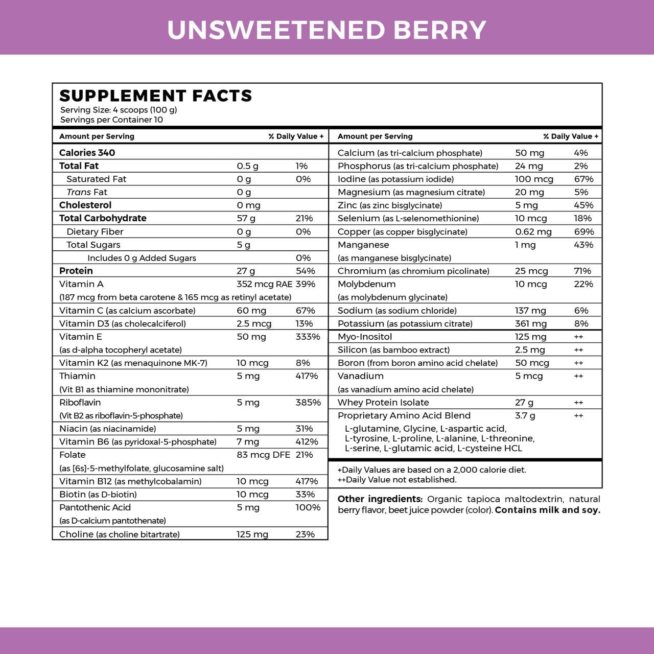 Elemental Shake – Powdered Blend – Lactose-Free, Casein-Free, No Artificial Additives – Smooth, Easily Mixable Formula for Versatile Use (2.2 Lbs, Unsweetened Berry)
