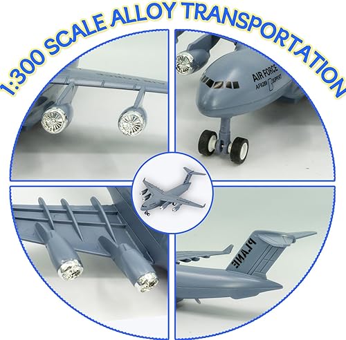 Miniatura 4 de OTONOPI Avión de avión fundido a presión de 8.3 pulgadas con hombre del ejército tira hacia atrás y deja ir C17 6289 Avión de transporte de aleación