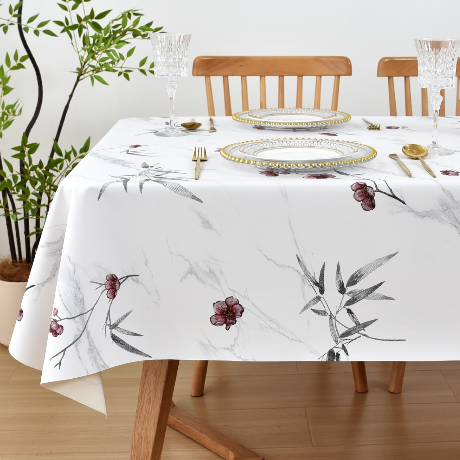 Yofori PVC Table Cloth, Plum Blossom, 137x250cm, Rectangular