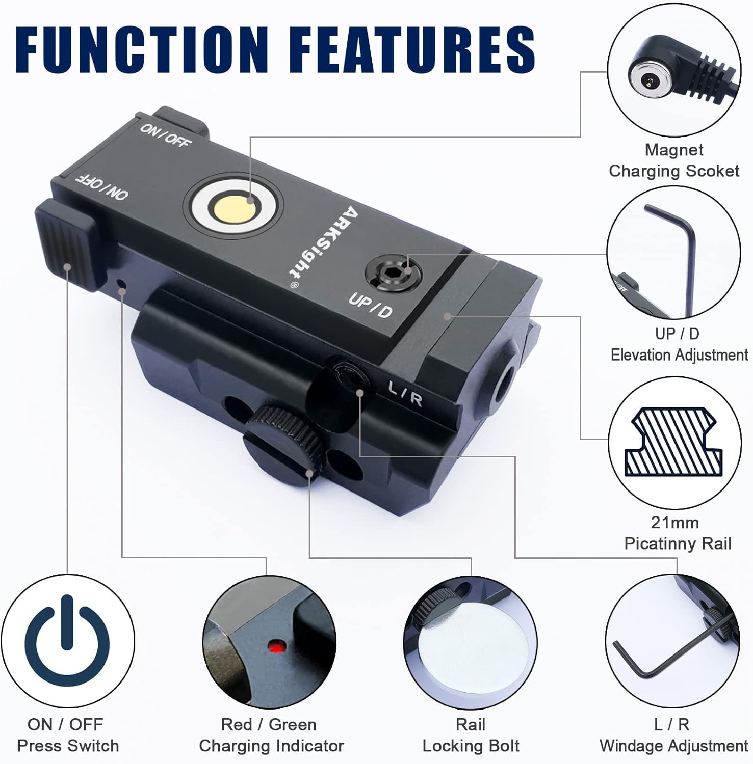 Pistol Laser Sight Handgun Tactical Sight with Magnetic Touch Charging Socket, Rechargeable Build-in Battery