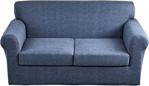 CRFATOP Fundas de sofá de 3 piezas para sofás de 2 cojines, funda elástica para sofá biplaza con 2 fundas de cojín de asiento separadas, protector
