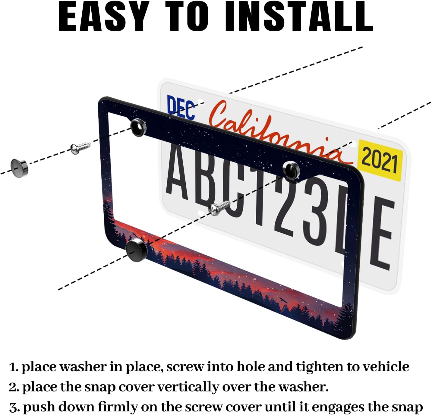 Night Starry Sky License Plate Frame Galaxy Forest License Plate Holder for Car Accessories for Car Decor Fits Standard Us Vehicles Size 12 x 6 Inches with 2 Holes and Screws - Image 5