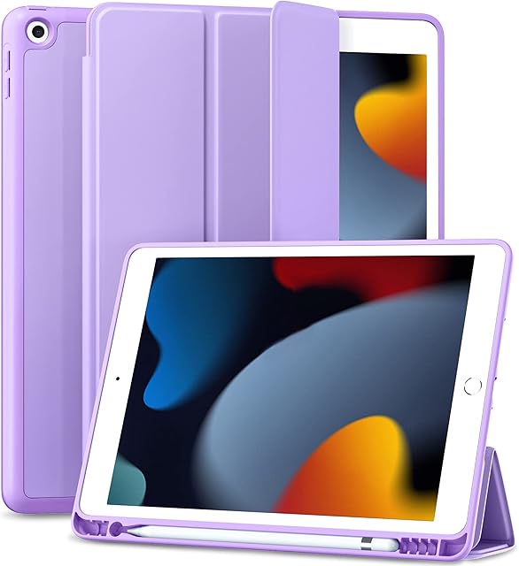 Maledan Case Compatible with iPad 9th/8th/7th Generation Case, Premium PU Leather + Soft TPU Back Case with Pencil Holder, Auto Sleep/Wake 10.2 Inch iPad Case Cover 2021/2020/2019 - Lavender