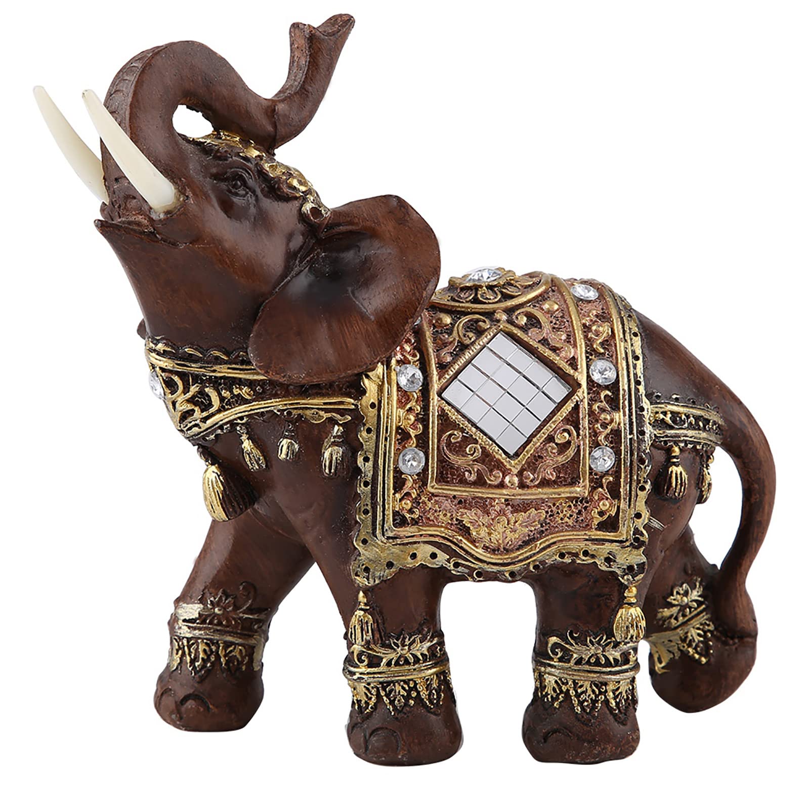 Akozon Wealth Lucky Elephant Figurine, Lucky Feng Shui Wood Grain Elephant Statue Elephant Sculpture Wealth Figurine for Home Decor (Large Wood Grain)