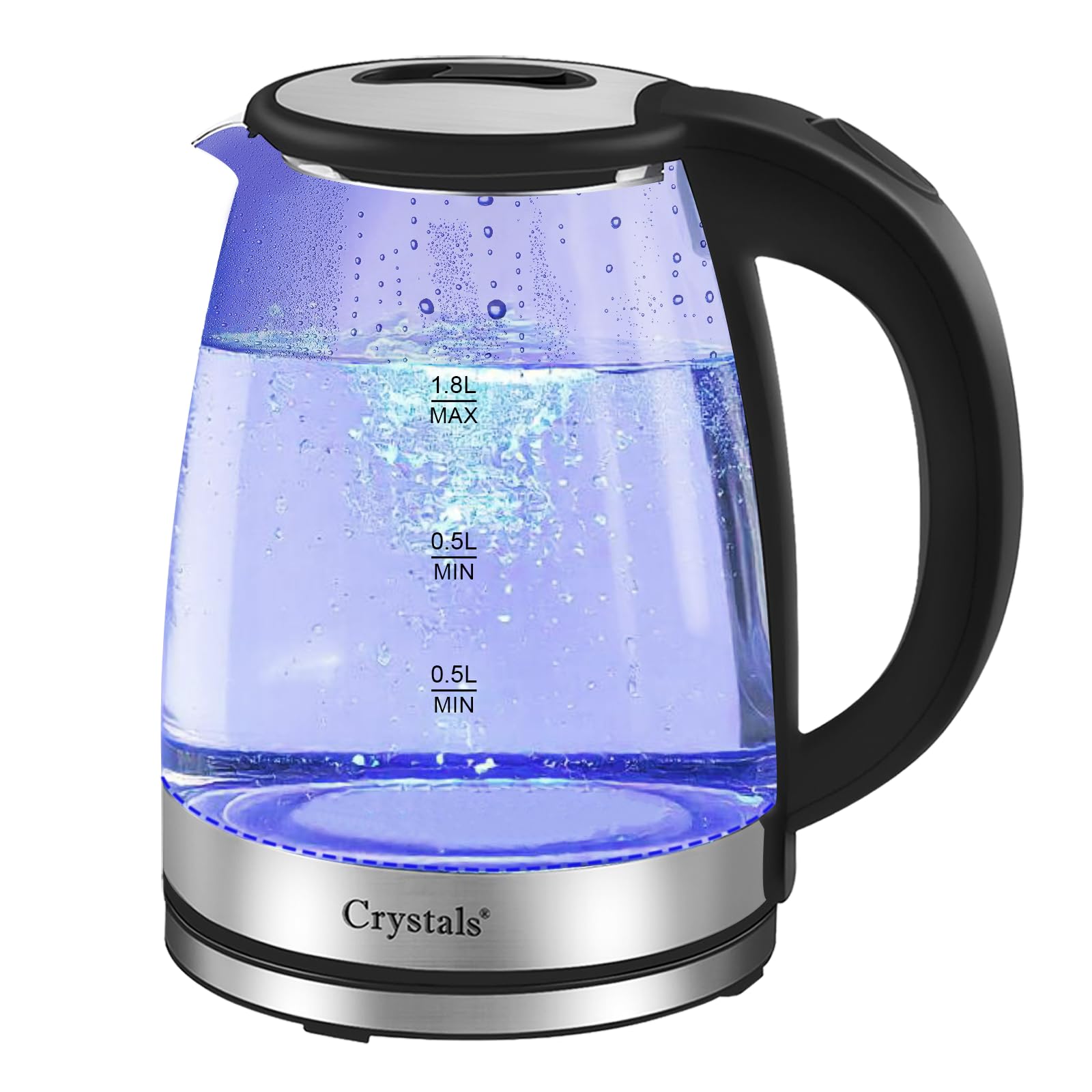 Crystals Electric Glass Kettle 1.8l, Fast Boil 1500w Cordless Kettle, Bpa-Free With Blue Led, Auto Shut-Off, Boil-Dry Protection, Small Electric Tea Kettle For Home & Travel Kettle