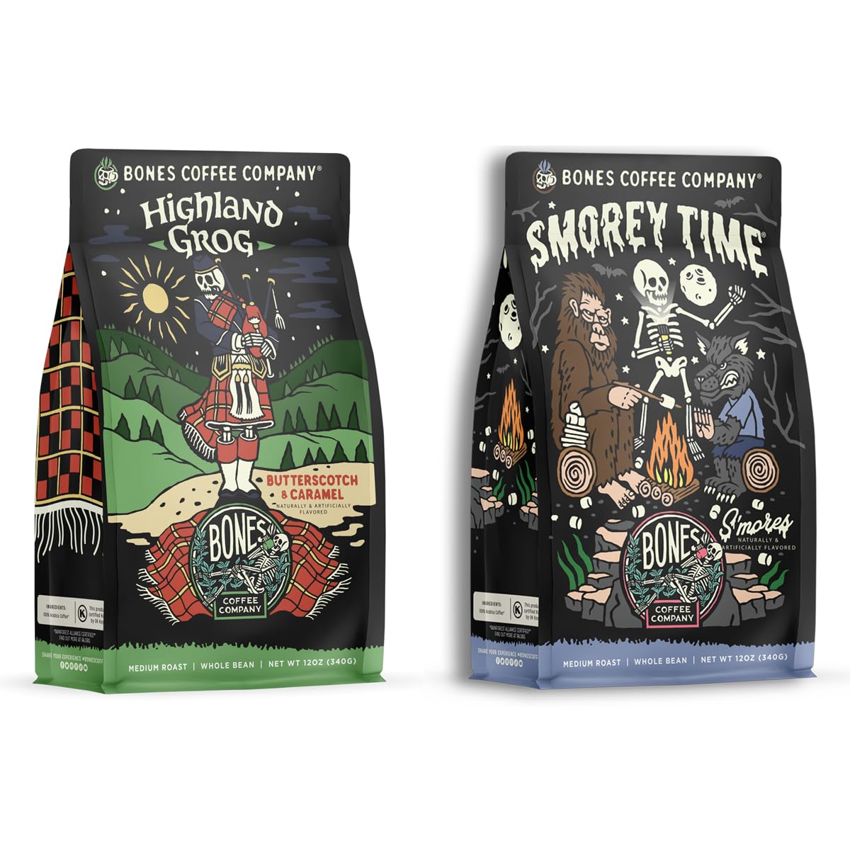 morey Time and Highland Grog Whole Bean 12 oz Medium Roast Low Acid Coffee